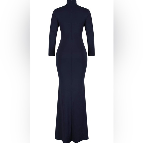 💎 Meenew Dark Blue Floor-Length Dress with Turtleneck and Long Sleeves 💎 - Picture 3 of 10